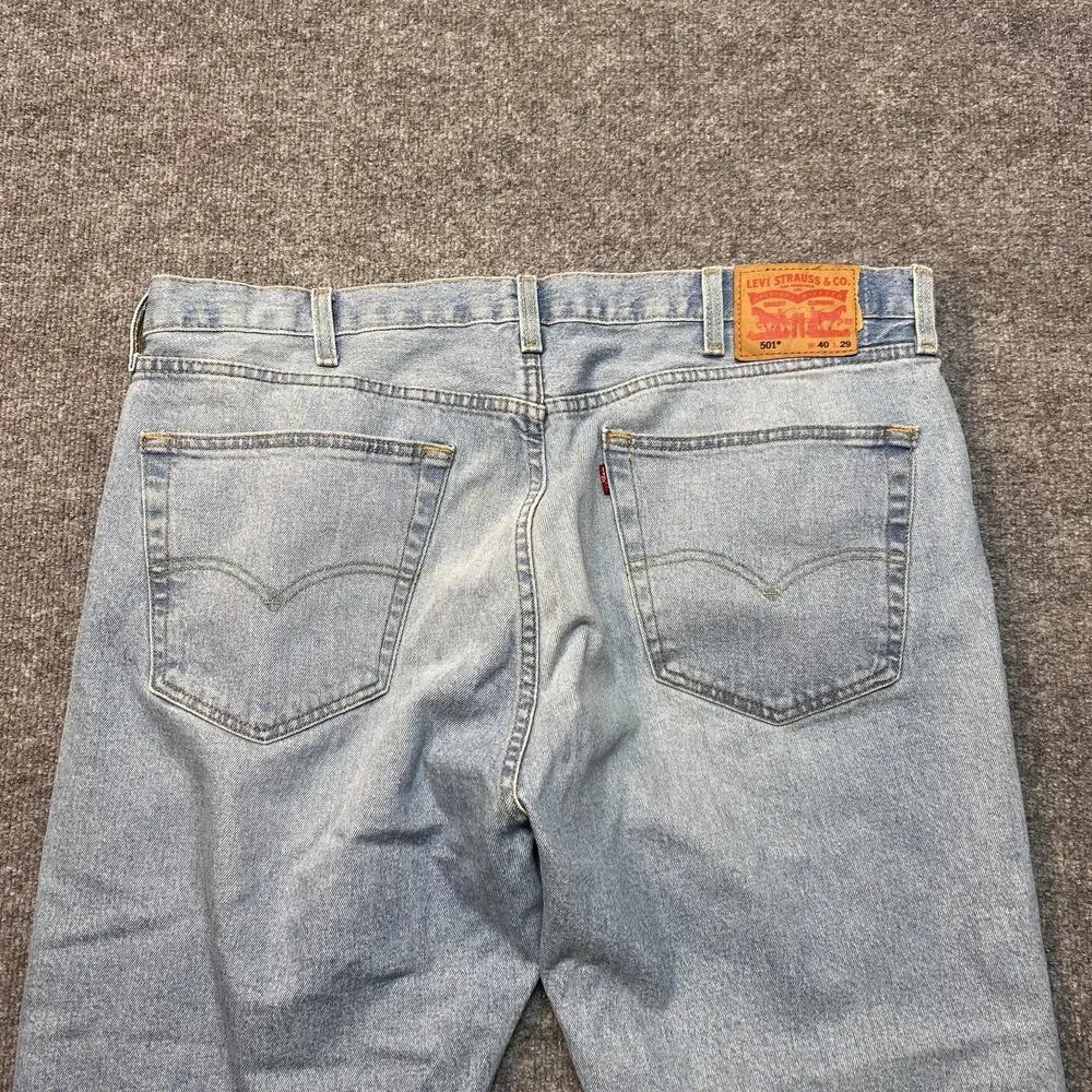Levis 501 Jeans Mens 40x29 Blue Light Wash Straight Leg Button Fly Denim Pants